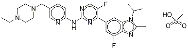 N-[5-[(4-乙基-1-哌嗪)甲基]-2-吡啶]-5-氟-4-[4-氟-2-甲基-1-(1-甲基乙基)-1H-苯并咪唑-6-基]-2-嘧啶胺甲烷磺酸鹽結(jié)構(gòu)式_1231930-82-7結(jié)構(gòu)式