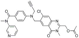 (7-Chloro-3-methyl-4-oxo-6-((prop-2-ynyl(4-(pyridin-3-ylmethylcarbamoyl)phenyl)amino)methyl)-3,4-dihydroquinazolin-2-yl)methyl acetateStructure,1258400-23-5Structure (7-Chloro-3-methyl-4-oxo-6-((prop-2-ynyl(4-(pyridin-3-ylmethylcarbamoyl)phenyl)amino)methyl)-3,4-dihydroquinazolin-2-yl)methyl acetate Structure,1258400-23-5Structure