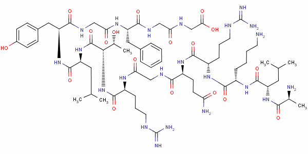 L-丙氨酰-L-亮氨酰-L-賴氨酰-L-精氨酰-L-谷氨酰甘氨酰-L-精氨酰-L-蘇氨酰-L-亮氨酰-L-酪氨酰甘氨酰-L-苯丙氨酰甘氨酰-甘氨酸結(jié)構(gòu)式_132996-61-3結(jié)構(gòu)式