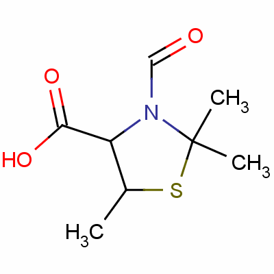 3-Formyl-2,2,5-trimethyl-thiazolidine-4-carboxylic acidStructure,43083-60-9Structure 3-Formyl-2,2,5-trimethyl-thiazolidine-4-carboxylic acid Structure,43083-60-9Structure