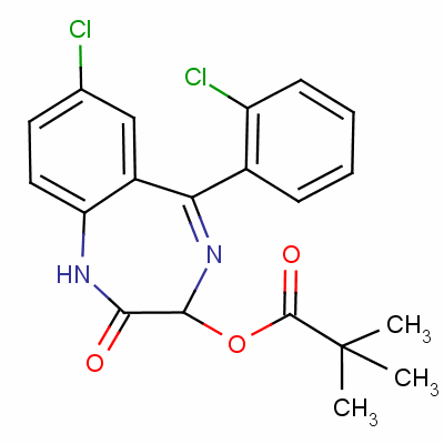 7-Chloro-5-(2-chlorophenyl)-2,3-dihydro-2-oxo-1h-1,4-benzodiazepin-3-yl pivalateStructure,57773-81-6Structure 7-Chloro-5-(2-chlorophenyl)-2,3-dihydro-2-oxo-1h-1,4-benzodiazepin-3-yl pivalate Structure,57773-81-6Structure
