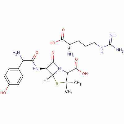 L-精氨酸 [2S-[2alpha,5alpha,6beta(S*)]]-6-[氨基(4-羥基苯基)乙酰氨基]-3,3-二甲基-7-氧代-4-硫雜-1-氮雜雙環(huán)[3.2.0]庚烷-2-羧酸鹽結(jié)構(gòu)式_59261-05-1結(jié)構(gòu)式