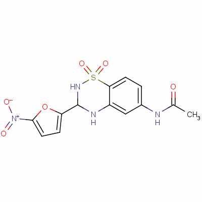 N-[3,4-二氫-3-(5-硝基呋喃基)-2H-1,2,4-苯并噻二嗪-6-基]乙酰胺 S,S-二氧化物結(jié)構(gòu)式_61143-06-4結(jié)構(gòu)式