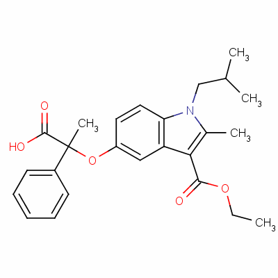 3-Ethyl 5-(1-carboxy-1-phenylethoxy)-1-isobutyl-2-methyl-1h-indole-3-carboxylateStructure,61793-29-1Structure 3-Ethyl 5-(1-carboxy-1-phenylethoxy)-1-isobutyl-2-methyl-1h-indole-3-carboxylate Structure,61793-29-1Structure