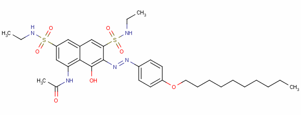 N-[7-[[4-(癸氧基)苯基]氮雜]-3,6-雙[(乙基氨基)磺?；鵠-8-羥基-1-萘]乙酰胺結(jié)構(gòu)式_63870-36-0結(jié)構(gòu)式