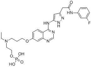 5-[[7-[3-[Ethyl[2-(phosphonooxy)ethyl]amino]propoxy]-4-quinazolinyl]amino]-N-(3-fluorophenyl)-1H-Pyrazole-3-acetamide Structure,722543-31-9Structure