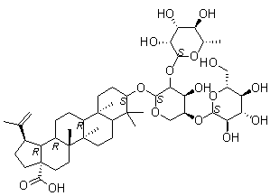 LUP-20(29)-EN-28-OIC ACID, 3-[Β-D-吡喃葡萄糖(1→4)[A-L-RHAMNO吡喃并SYL) (1→2)-A-L-ARABINO吡喃并SYL]氧基], (3Β,4A)-)結(jié)構(gòu)式_848784-87-2結(jié)構(gòu)式