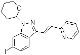 (E)-6-碘-3-[2-(吡啶-2-基)乙烯基]-1-(四氫-2H-吡喃-2-基)-1H-吲唑結(jié)構(gòu)式_886230-77-9結(jié)構(gòu)式