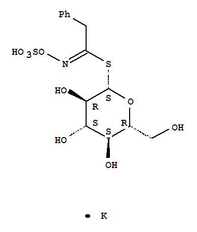 1-硫代-beta-D-吡喃葡萄糖 1-[N-(磺基氧基)苯乙亞氨酸酯] 單鉀鹽結(jié)構(gòu)式_5115-71-9結(jié)構(gòu)式