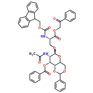 (S)-O-[2-(乙酰氨基)-3-O-苯甲?；?2-脫氧-4,6-O-亞芐基-alpha-D-吡喃半乳糖基]-N-9-芴甲氧羰基-L-絲氨酸苯甲酰甲基酯結(jié)構(gòu)式_171973-67-4結(jié)構(gòu)式