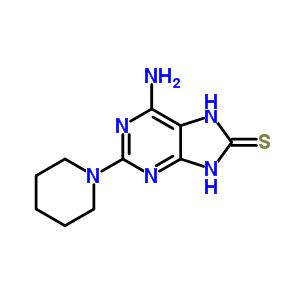8H-purine-8-thione,6-amino-7,9-dihydro-2-(1-piperidinyl)-Structure,25061-78-3Structure 8H-purine-8-thione,6-amino-7,9-dihydro-2-(1-piperidinyl)- Structure,25061-78-3Structure