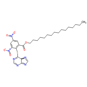 Benzoic acid, 3,5-dinitro-2-(1h-purin-6-ylthio)-, hexadecyl esterStructure,59921-63-0Structure Benzoic acid, 3,5-dinitro-2-(1h-purin-6-ylthio)-, hexadecyl ester Structure,59921-63-0Structure