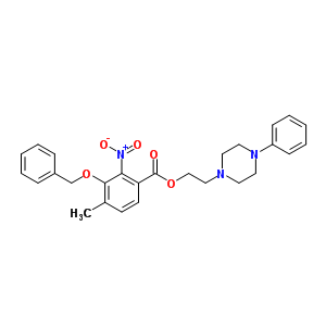 Benzoic acid,4-methyl-2-nitro-3-(phenylmethoxy)-, 2-(4-phenyl-1-piperazinyl)ethyl esterStructure,63879-28-7Structure Benzoic acid,4-methyl-2-nitro-3-(phenylmethoxy)-, 2-(4-phenyl-1-piperazinyl)ethyl ester Structure,63879-28-7Structure