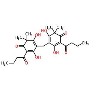 2,5-Cyclohexadien-1-one,2,2-methylenebis[3,5-dihydroxy-4,4-dimethyl-6-(1-oxobutyl)-Structure,644-61-1Structure 2,5-Cyclohexadien-1-one,2,2-methylenebis[3,5-dihydroxy-4,4-dimethyl-6-(1-oxobutyl)- Structure,644-61-1Structure