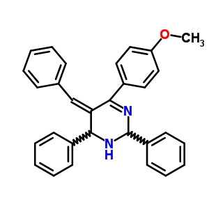 Pyrimidine,1,2,5,6-tetrahydro-4-(4-methoxyphenyl)-2,6-diphenyl-5-(phenylmethylene)-Structure,64968-39-4Structure Pyrimidine,1,2,5,6-tetrahydro-4-(4-methoxyphenyl)-2,6-diphenyl-5-(phenylmethylene)- Structure,64968-39-4Structure