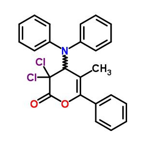 3,3-Dichloro-4-(diphenylamino)-5-methyl-6-phenyl-4h-pyran-2-oneStructure,76312-40-8Structure 3,3-Dichloro-4-(diphenylamino)-5-methyl-6-phenyl-4h-pyran-2-one Structure,76312-40-8Structure