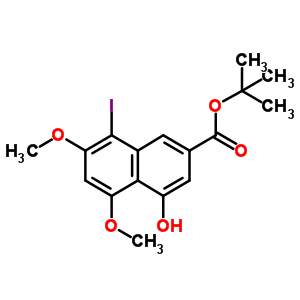 4-Hydroxy-8-iodo-5,7-dimethoxy-2-naphthalenecarboxylic acid 1,1-dimethylethyl esterStructure,78395-61-6Structure 4-Hydroxy-8-iodo-5,7-dimethoxy-2-naphthalenecarboxylic acid 1,1-dimethylethyl ester Structure,78395-61-6Structure
